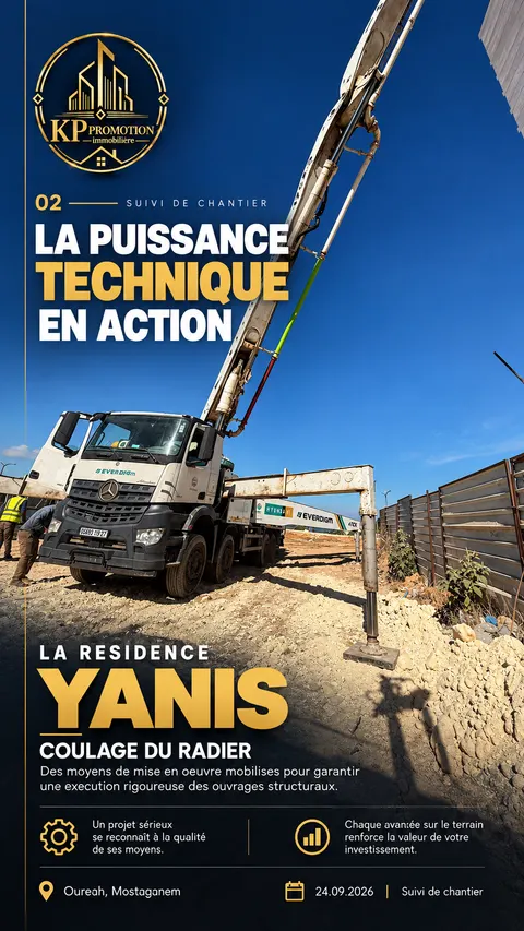 Camion pompe à béton déployé sur le chantier