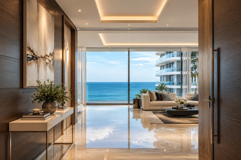 Hall d'entrée d'un appartement avec vue sur la mer
